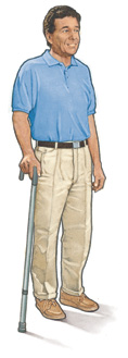 Person using cane.